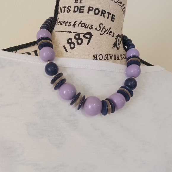 Source Unknown Jewelry - Purple Blue Beaded Spacer Disc Necklace Vintage
